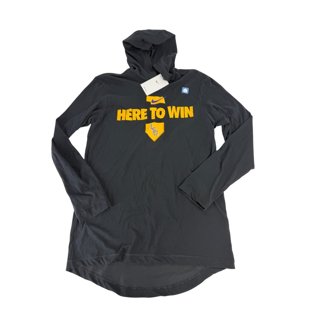 LSU Tigers Baseball Nike Dri-Fit  CWS Here To Win Lightweight Hooded Shirt SZ L